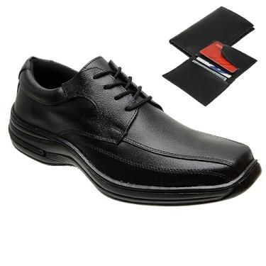 Imagem de Sapato Social Casual Masculino Ortopédico Em couro Premium 5020 + Carteira Cor:Preto;Tamanho:46;Gênero:Masculino