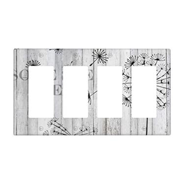 Imagem de Capa para interruptor de luz rústica de madeira cinza dente-de-leão quádruplo balancim 4 entradas decoração placa de parede decorativa de tomada elétrica tampas de interruptor para cozinha banheiro decoração de casa tamanho padrão