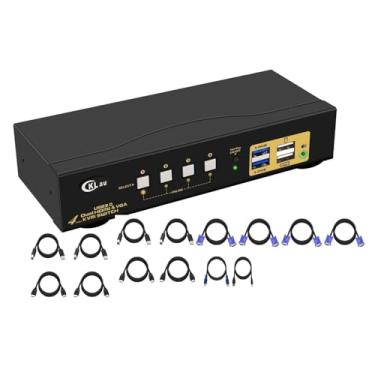 Imagem de CKLau 4 x 2 USB 3.0 VGA + HDMI KVM Switch 2 monitores 4K a 60Hz com cabos e áudio, PCs monitoram teclado e vídeo mouse periféricos caixa de compartilhamento