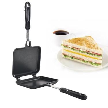 Imagem de Frigideira dupla face moumouten, sanduicheira tostada antiaderente com alças frigideira dupla face para cozinha doméstica café da manhã interno ao ar livre