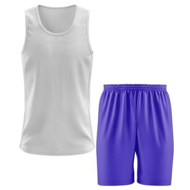 Imagem de Kit Calção Short Futebol Basquete Azul + Regata Masculina Lisa Básica Dry-Masculino