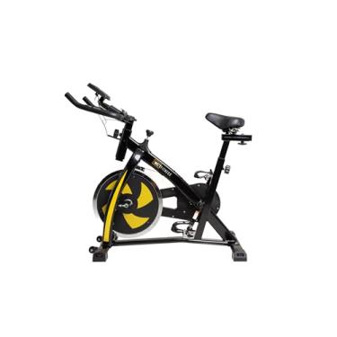 Imagem de Bicicleta Ergométrica WCT Fitness Spinning Roda Inércia 13Kg Preto Amarelo Uso Doméstico Bike Exercício em Casa Sensor Cardíaco Ajuste Altura Resistência