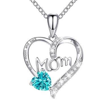 Imagem de ORICU Colares com pingente de coração para mulheres, presentes de Dia das Mães para mãe, avó, esposa de Daughter Son, I Love You Mom (com caixa de presente), Banhado a cobre, Moissanite
