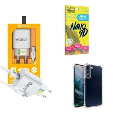 Imagem de Kit Carregador Turbo + Capinha Samsung S23 + Película 9D - Hrebos
