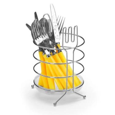 Imagem de Porta Talheres Metal Utensílios Pia Mesa Cromado Prata Arthi