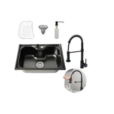 Imagem de Kit Cuba Cozinha Gourmet Aço Inox 60X42 E Torneira Flexível - Brinovar