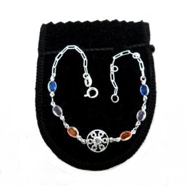 Imagem de Pulseira Feminina 16/20cm Colorida Flor Folheado Prata PL518 - WN Bijo