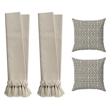 Imagem de Kit 2 Mantas Para Sofá Cama Luxo 2,20m + 2 Capas De Almofadas Bege Cru