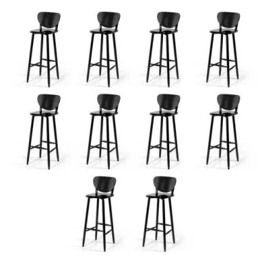 Imagem de Conjunto 10 Banquetas Altas Bistrô de Madeira Lisboa - Melhor Móvel, P