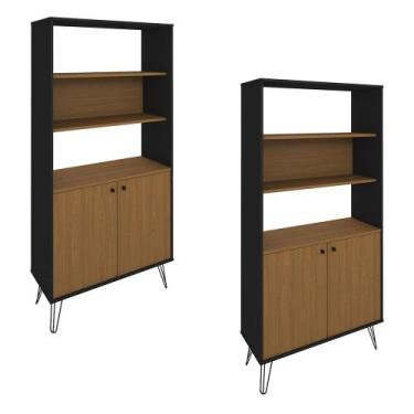 Imagem de Kit 2 Estante Livreiro Decorativa 2 Portas Industrial Lit A06 Freijó/P