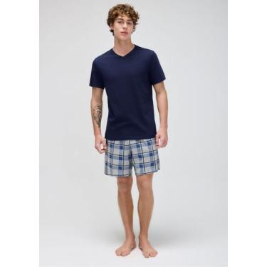 Imagem de Pijama Curto Masculino Com Samba Canção - Hering, XXG, Azul marinho
