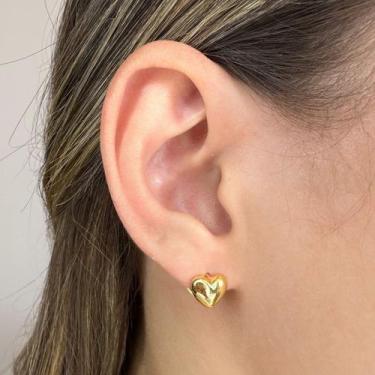 Imagem de Brinco Coração Liso Duplo Banhado em Ouro 18k - Anastásia Joias