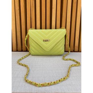 Imagem de Bolsa feminina ombro transversal alça corrente resistente, Verde limão