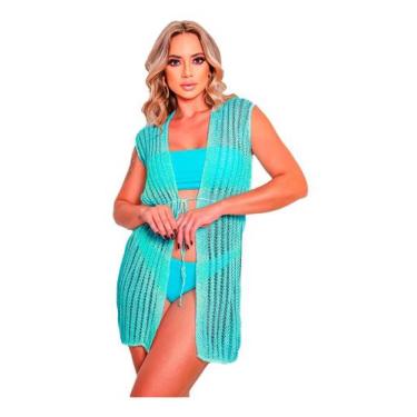 Imagem de Saída de praia Curta Colete Kimono feminino Tricot Verão - EUC STORE, 