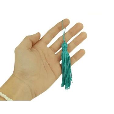 Imagem de Pingente de Seda Tassel Franja Turquesa Escuro 7cm (10 Un) - Redelease