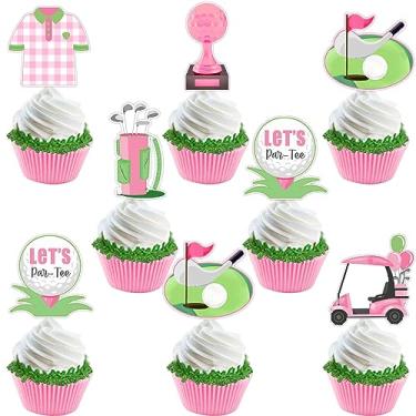 Imagem de Golf Cupcake Topper for Girls, Pink Golf Theme Party Decoration Golf Cart Ball Cap Club Shirt Pink Birthday Party Decoration for Sports Theme Party Baby Shower Birthday Let’s Par-tee Time