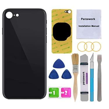 Imagem de Perzework Substituição de vidro traseiro OEM para iPhone SE 4,7 polegadas (preto) 2020 segunda geração e 2022 terceira geração com kit de ferramentas de reparo