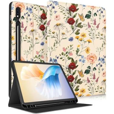 Imagem de Wazzasoft Capa para Samsung Galaxy Tab S8/Tab S7 2022/2020 Capas para tablet femininas femininas e meninas com suporte para lápis e design kawaii, flores femininas, bonitas capas para tablet para
