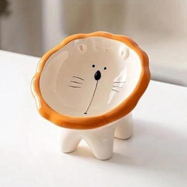 Imagem de Comedouro de Cerâmica Elevado para Animais de Estimação Gatos, Cães, Pets, em Formato de Panda, Leão ou Cachorrinho (Leãozinho)