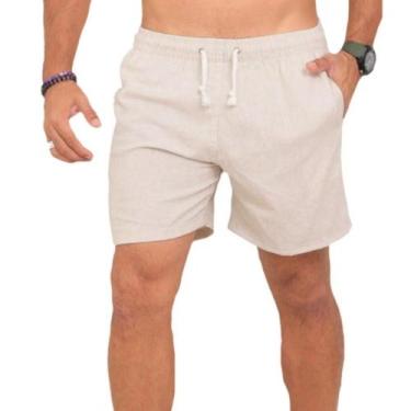 Imagem de Short Masculino Branco Linho ajuste modelo Mauricinho Tendencia Bege e