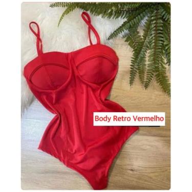 Imagem de Body Retro Colan Maiô Poliamida Moda Tendência Vermelho Glamour Elegân
