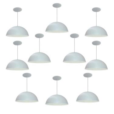 Imagem de Kit 10 Luminária Pendente Meia Lua 50cm Interior Branco Brilho Com Fia