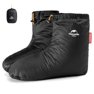 Imagem de Naturehike Botas de inverno ultraleves de plumas de ganso, meias de dormir quentes e aconchegantes para homens e mulheres, botas de cano baixo com bolsa de armazenamento (P, penas de ganso-preta),