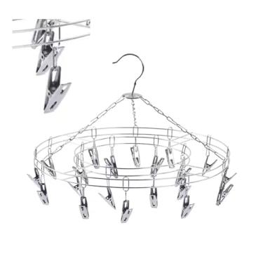 Imagem de Varal Suspenso Redondo com 20 Prendedores – Compacto, Resistente e Prático! Ideal para roupas íntimas, peças delicadas e roupas de bebê. Feito em aço inoxidável, durável e antiferrugem!
