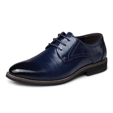 Imagem de Sapato social masculino com bico gradiente Oxford formal fino com cadarço casual terno de negócios sapatos de smoking para homens, Azul, 38