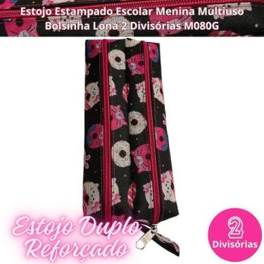 Imagem de Estojo Estampado Escolar Menina Multiuso Bolsinha Lona 2 Divisórias M0