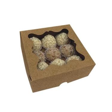 Imagem de 10 Caixas Kraft para 9 doces com Berço Removível com Visor - Embalagen