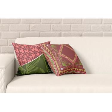 Imagem de Kit 2 Almofadas Com Enchimento Flores Étnico Rosa e Verde - Core Decor