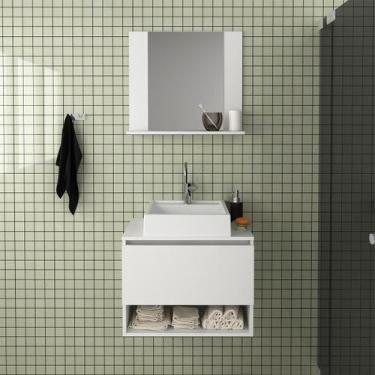 Imagem de Kit Lavabo com Espelho e Cuba Branco Tecno Mobili