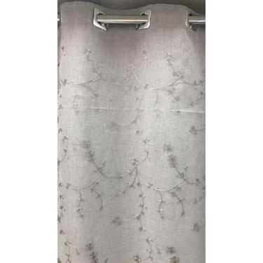 Imagem de Cortina Esmeralda Linho Bordada Clássica Luxo 2,00m x 1,70m Cinza e Do