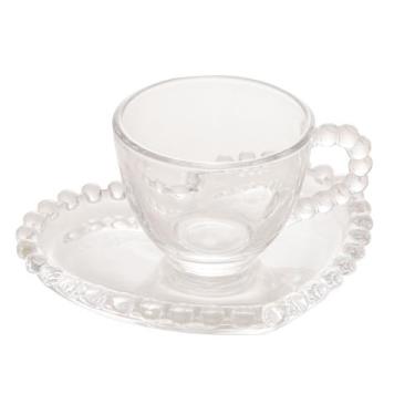 Imagem de Xícara Cristal p/Café c/Pires Coração Bolinha Transpar.85ml - Unid. - 