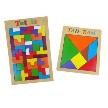 Imagem de Kit Jogos Educativo Tangram e Tetris 40 Peças em MDF - Fábrica da Imag