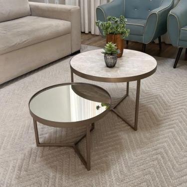 Imagem de Conjunto Mesa de Centro Redonda Dallas Marmo Areia com Espelho - BELI 
