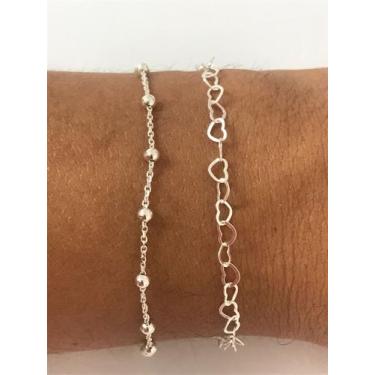 Imagem de Kit 2 Pulseria Bolinha Coração Prata Legitima 925 - Lojas La+Ny, 18, C