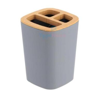 Imagem de Porta Escova de Dente Cinza Detalhes em Bambu e Plastico Banheiro Mode