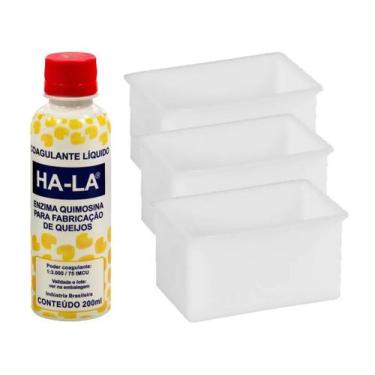 Imagem de Coalho Hala 200ml e 3 Formas Para Queijo Mussarela 500g - COMBO, Branc