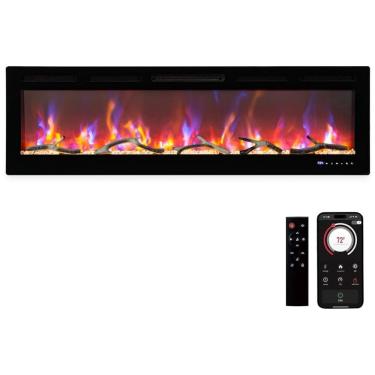 Imagem de Lareira Elétrica de 152 cm, Embutida ou de Parede, com LED Touch, Controle Remoto e App Wi-Fi. Aquecedor 1500/750W, 12 Cores Ajustáveis, Timer,AsyPets