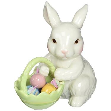 Imagem de Cosmos 10593 Coelhinho fino de porcelana com cesta de Páscoa, 9,5 cm, branco