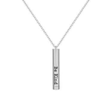 Imagem de CANDYFANCY Be Kind Of A B Colares para mulheres, pingente quadrado de tubos redondos inspiradores com mensagem oculta para melhores amigas e meninas, joias de presente, Aço inoxidável, Sem Pedra