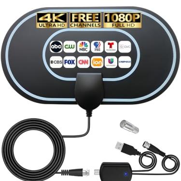 Imagem de Antena de TV – Antena interna HDTV digital amplificada 4K HD com amplificador de sinal – Recepção longa de 360° Suporte aéreo de TV para todos os tipos de TV