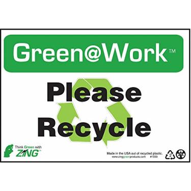 Imagem de Zing Green Products 1009 Placa de plástico reciclado verde no trabalho "Please Recycle", 25,4 cm de comprimento, 17,8 cm de largura