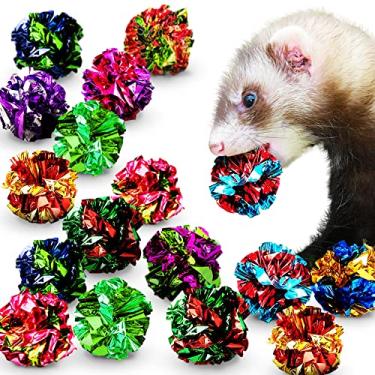 Imagem de SunGrow 24 bolas amassadas Ferret Mylar, 5 cm para exercícios para manter a forma, leve, folha brilhante multicolorida com som enrugado para gatos de estimação em ambientes internos, gatinhos