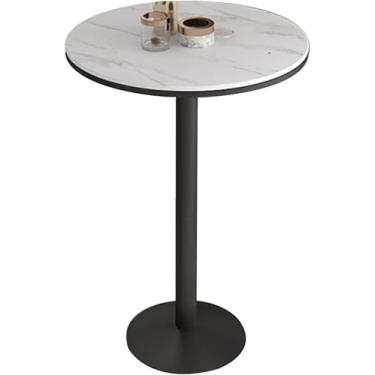 Imagem de Mesa de centro redonda para bar de coquetel, pedra sinterizada de 21,6/59,9 cm, base de ferro de metal, mesa alta redonda para cozinha/sala de jantar/sala de estar, branca, 104 cm × 23,15 cm