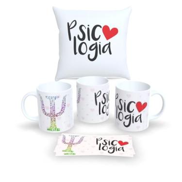 Imagem de Kit Com Almofada 30x30cm e Caneca de Porcelana Branca Profissões (Psicologia)