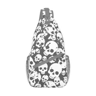 Imagem de VOOHDDY Bolsa tiracolo para mulheres, homens, viagens, caminhadas, mochila tiracolo para o peito, casual, mochila esportiva, Caveira preta e branca, One Size, Legal