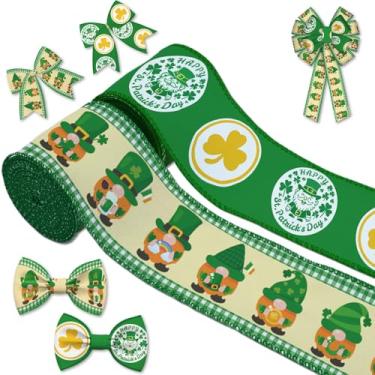 Imagem de 2 rolos de fita de dia de São Patrício, 6,5 cm x 5 metros, fita de borda com fio com padrão de duende e trevo, fita decorativa de borda xadrez verde para festa de fim de ano, decoração de casa,
